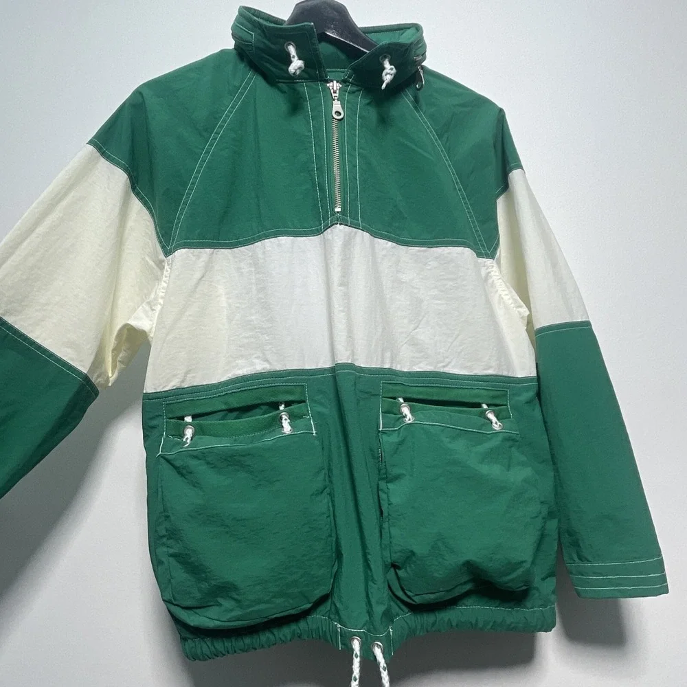 Gap Kids Sailing Style Nautical Windbreaker Green White Stripe XL Lightweight